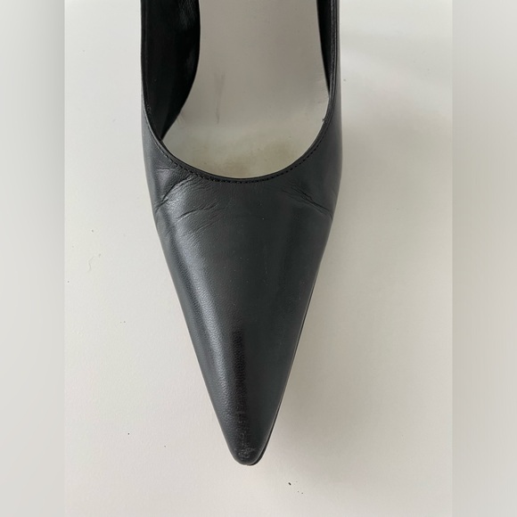 GIANFRANCO FERRE BLACK LEATHER HIGH HEELS SIZE EU37.5 US7.5 - Picture 2 of 16